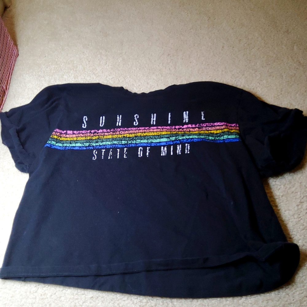 Rainbow striped and black crop top